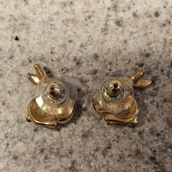 Vintage Goldtone Easter Bunnies with Rhinestone Eggs Pierced Earrings - Picture 3 of 4